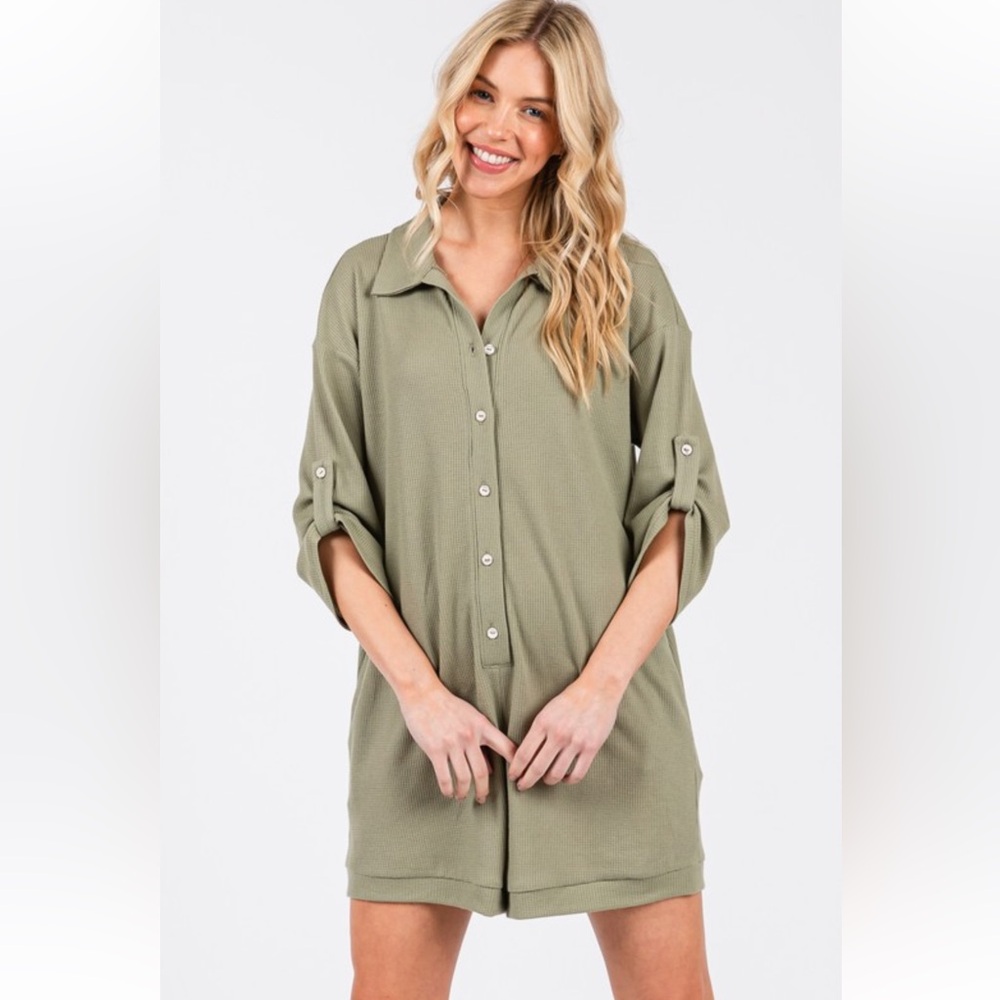 Boho Olive Green Button-Up Romper
